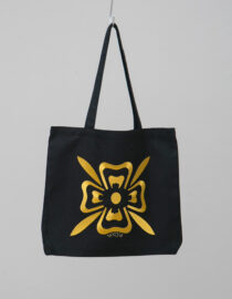 Cartera tika negra bordada - Flor de loto dorada