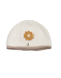 Gorro roll  blanco - flor amarillo con blanco