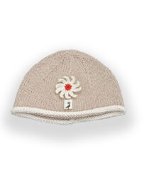 Gorro roll  crema - flor blanco con naranja