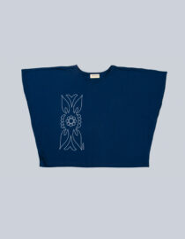Polo de mujer azul acero - Estampado blanco